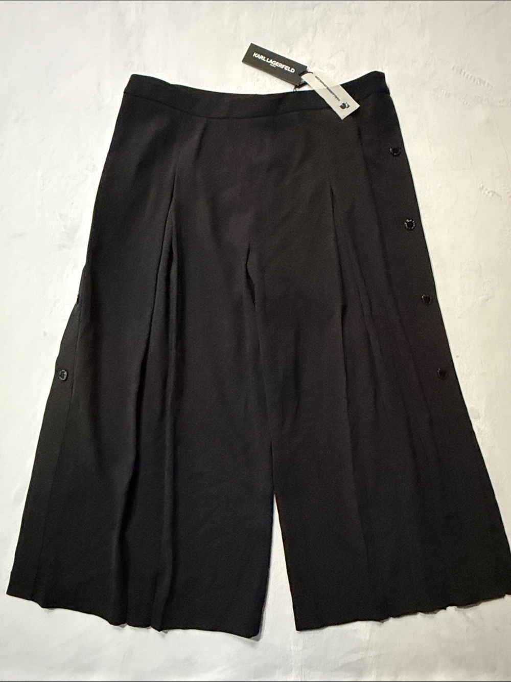 Karl Lagerfeld Black Wide Culotte Pants with Side Buttons